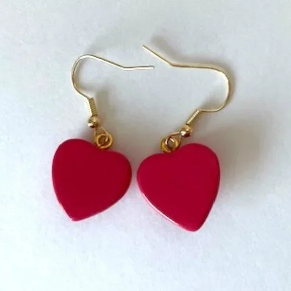 Melon Red Heart Earrings - Handmade with Paper Mache - Picture 3 of 4